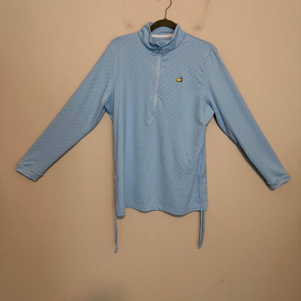 Masters Magnolia Lane Tech L Blue Logo Print Quarter Zip Golf Pullover active
